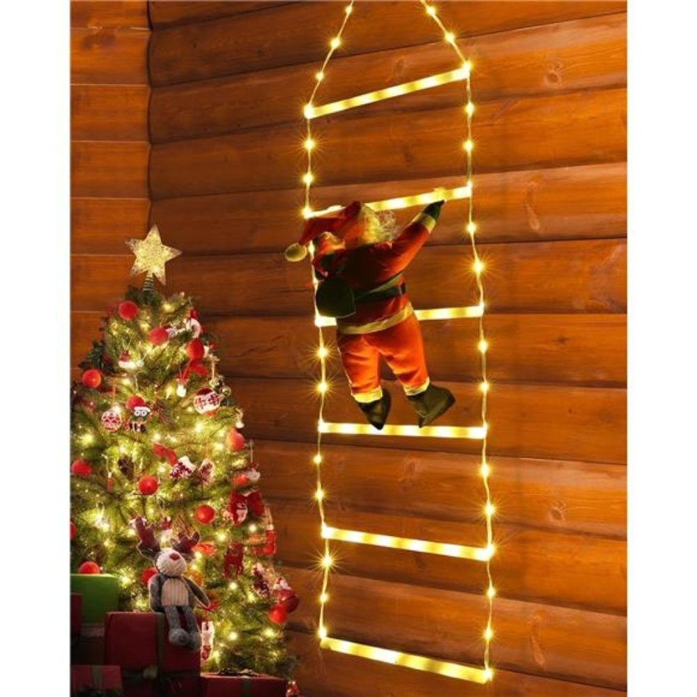Festive Ladder Lights with Santa 2.5ft Christmas Decor